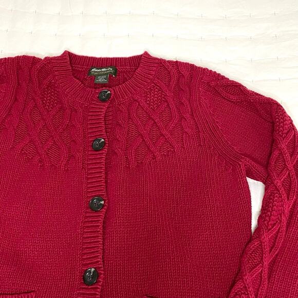 Eddie Bauer Cable Knit Long Sleeve Cardigan Sweater Women's L Red Knit | EUC - Picture 5 of 13